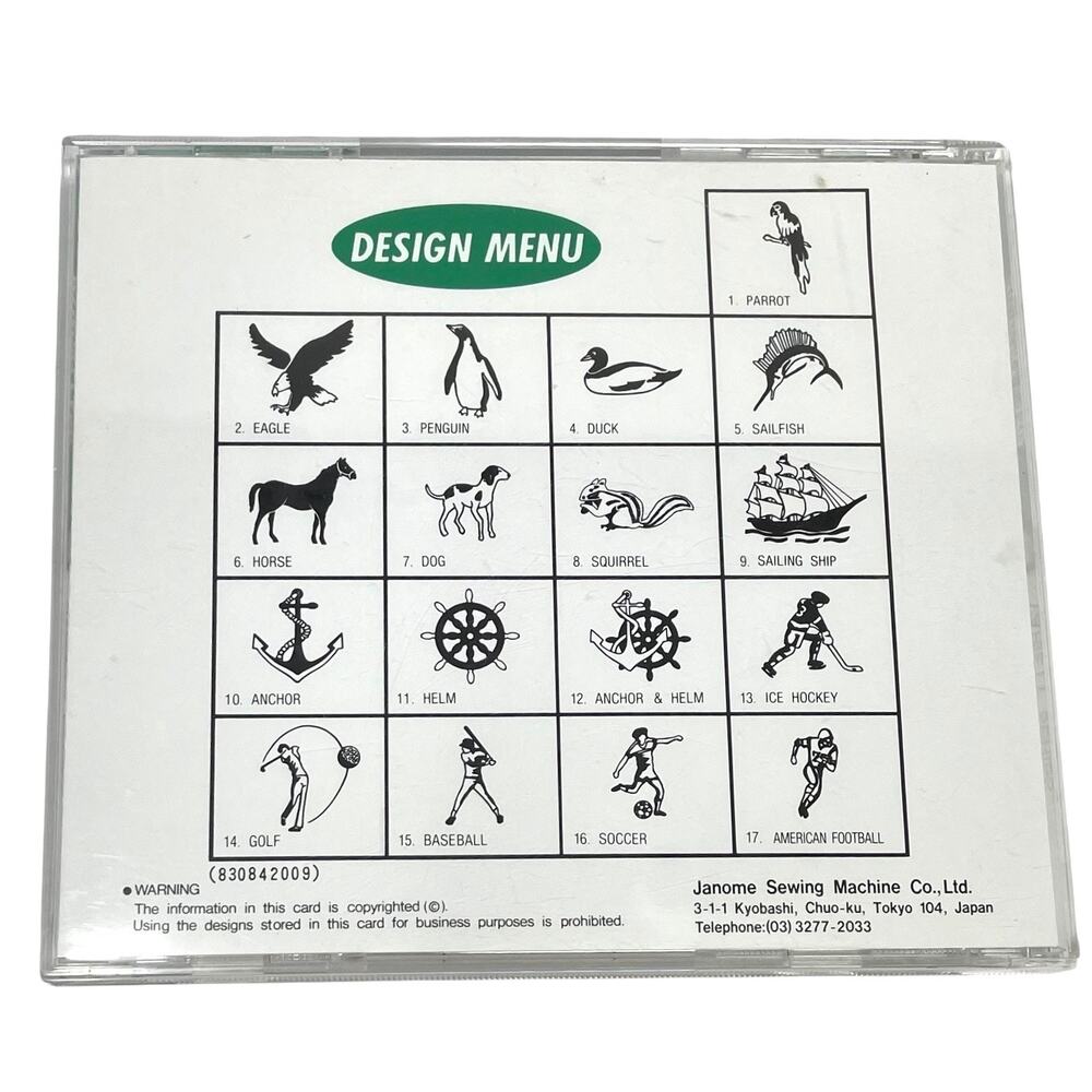 Janome Memory Card #4 Varsity Series Vintage Embroidery Card 17 Images NWOT - Picture 5 of 8